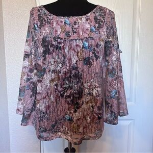Akemi + Kin Anthropologie Sheer Lace Bell Sleeve Boho Peasant Top Blouse Size XS